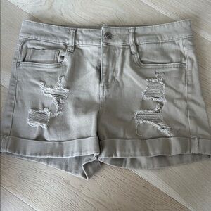Dollhouse High Rise Distressed Tan Shorts